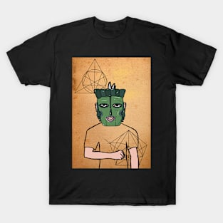 DaVinci-Inspired African Male Character with Dark Eyes and Light Accent T-Shirt